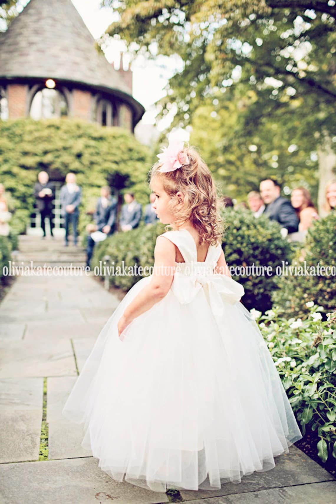 Girls Tulle Flower Girl Dress with Removable Tail