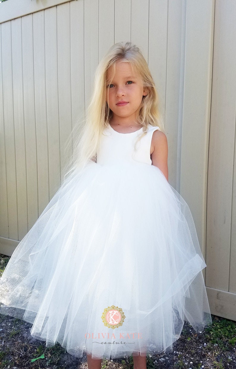 USA Made Elegant flower girl tulle baby dress white flower girl toddler dress ivory dress girls dress vintage style dress formal image 1