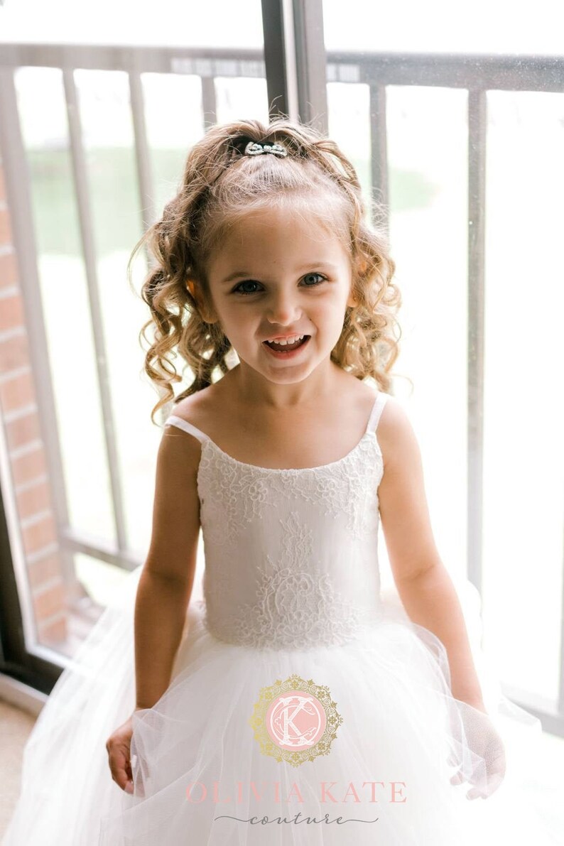 French Lace Flower Girl Dress, Tulle Tutu Flower Girl Dresses, Toddler Dress, Weddings image 3