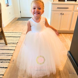 USA Made Floor Length flower girl tulle baby dress white flower girl toddler dress ivory dress girls dress handmade dress formal image 1