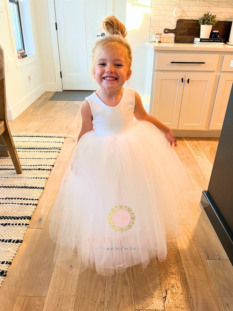 USA Made Floor Length flower girl tulle baby dress white flower girl toddler dress ivory dress girls dress handmade dress formal image 1