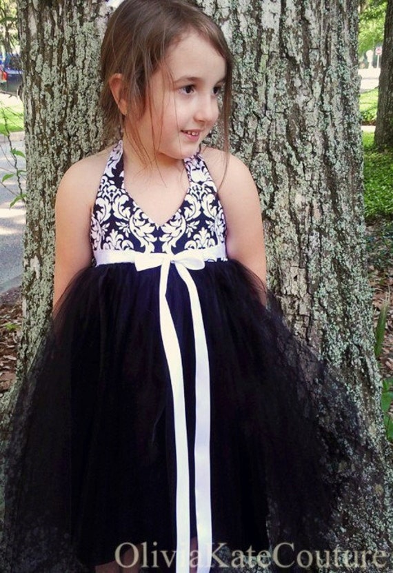 Black White Damask Wedding Girls Party Dress Sz 10 12 Etsy