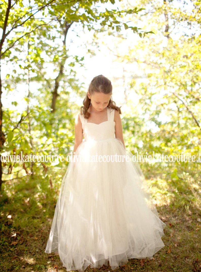 IVORY Floor Length Flower Girl Tulle Dresses, Flower Girl Dress, Tulle Tutu Princess Dress, Toddler Flower Girls Kids, Wedding Dress Baby image 1