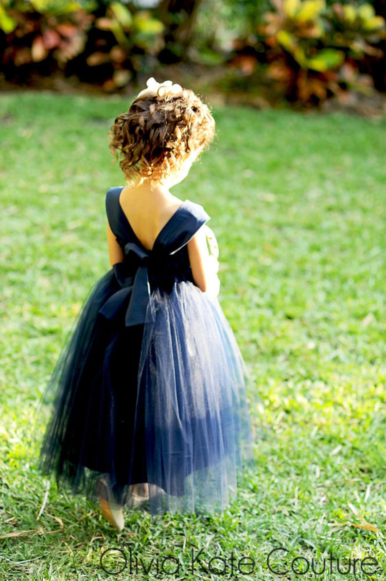 white navy flower girl dress