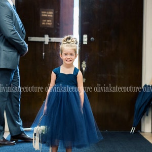 Navy Flower Girl Dresses Flower Girl Tulle Dress Baby Wedding Dress Toddler Flower Girl Princess Girls Dress Flower Girl Tutu image 2