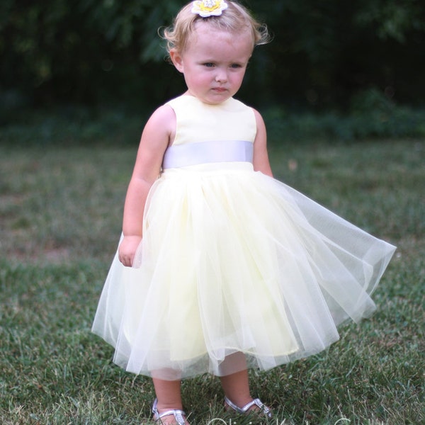 Tulle Flower Girl Dress, Tutu Flower Girl Dress, Ivory Girl Dress, White Girl Dress, Birthday Girl Dress, Satin Girl Dress, bateau neckline