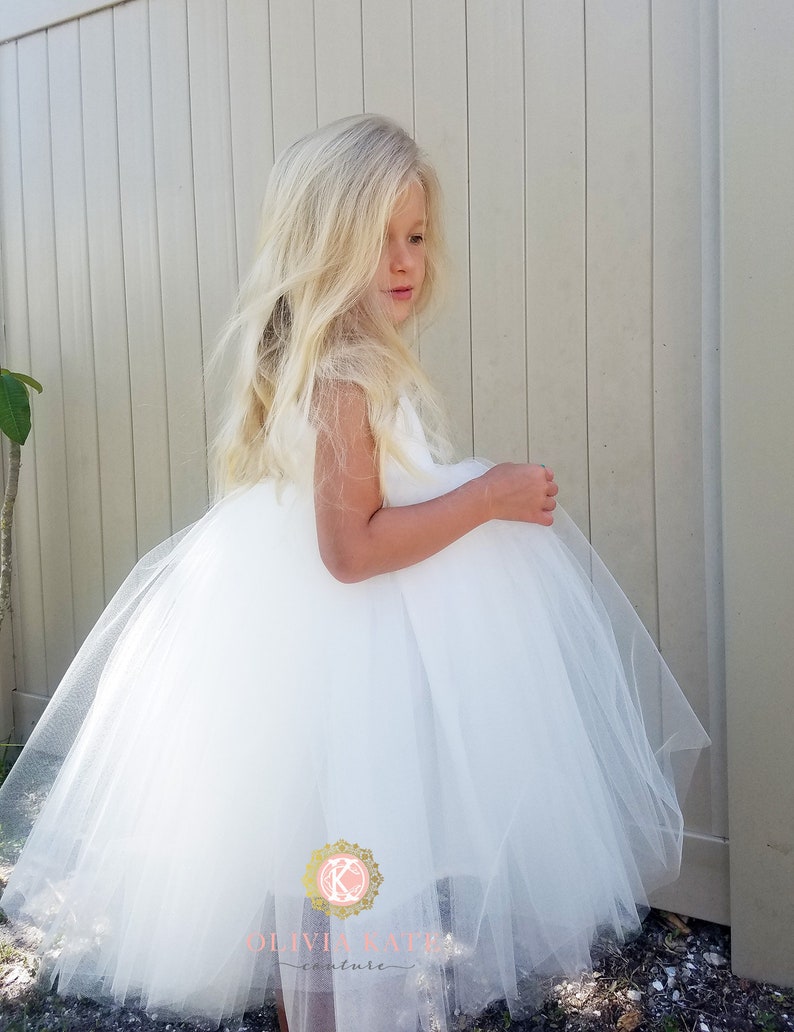 USA Made Elegant flower girl tulle baby dress white flower girl toddler dress ivory dress girls dress vintage style dress formal image 2