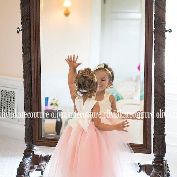 Peach Blush Tulle Flower Girl Dress: Handmade Wedding Party Dress