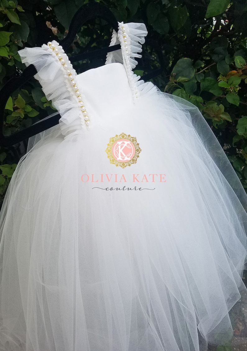 Pearl Flower Girl Dress Tulle Tutu Dresses Weddings V Back | Etsy