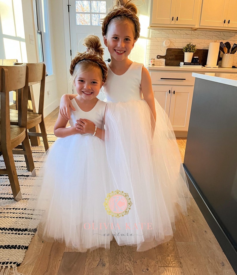 USA Made Floor Length flower girl tulle baby dress white flower girl toddler dress ivory dress girls dress handmade dress formal image 2