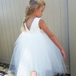 USA Made Elegant flower girl tulle baby dress white flower girl toddler dress ivory dress girls dress vintage style dress formal image 6