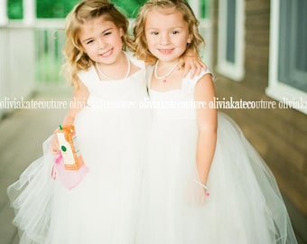 Tulle Flower Girl Dress, Tutu Flower Girl Dress, Ivory Girl Dress, White Girl Dress, Birthday Girl Dress, Satin Girl Dress,