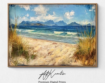 Vintage Küstenbild, Strandlandschaft Ölmalerei, Wellen, Seelandschaft Malerei, Küstendruck, druckbare Kunst, Wandkunst, Digitaler Download