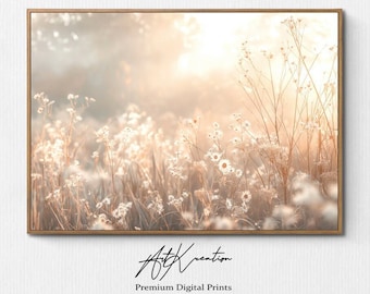 Nostalgische Wiese, Wildblumen, Blühend, Vintage Landschaftsdruck, Wand-Dekor, Vintage Kunstdruck, Druckbare Wandkunst, Digitaler Download