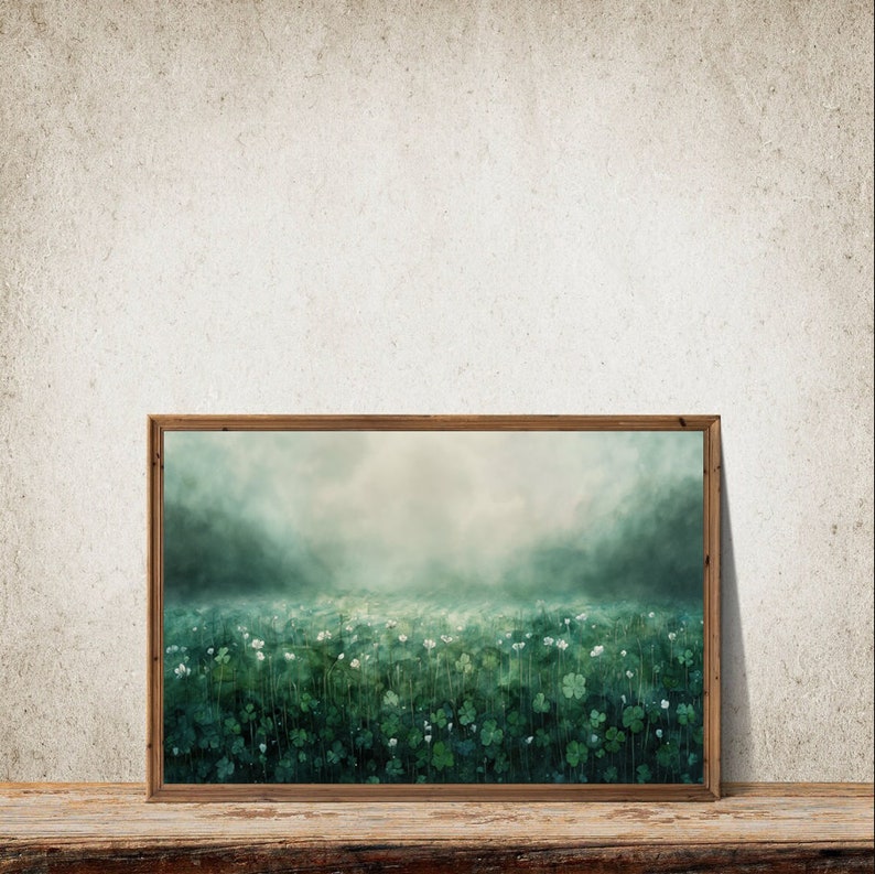 Kleeblumen Feld Landschaft Malerei, Vintage Muted Meadow Wildblumen Druck, Frühling Feld Wand Kunst, Aquarell, digitaler Download, druckbar Bild 5