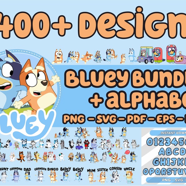 Plus de 1400 fichiers Mega Bluuey, Bluuey Cut pour Cricut, Clipart Bluuey, Bluuey et Biingo, famille Bluuey, anniversaire Bluuey, téléchargement numérique