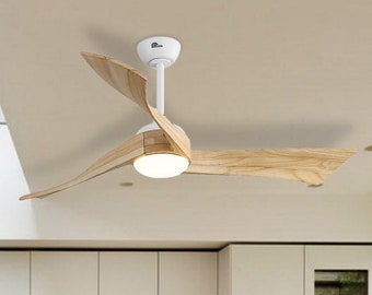 52″ Vintage ceiling fan with light Led ceiling fan  Modern pendant light 3 Wood Blade Hand Carved wood chandelier with Remote control