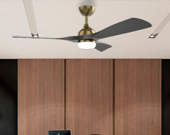 48″ Ceiling fan with light and remote Modern pendant light ABS chandelier Lighting for kitchen Retractable gold ceiling fans