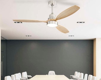 52″Ceiling fan with light Modern pendant light Downrod Ceiling Fans with remote controll Wood chandelier lighting for kitchen, patio,bedroom