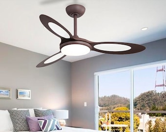 44″ Contemporary Ceiling fan with light and remote Modern pendant light ABS chandelier Lighting for kitchen Retractable brown ceiling fans
