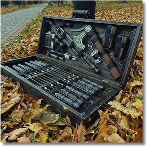 Juego de parrilla para barbacoa, kit de brochetas para barbacoa al aire libre, herramientas portátiles para asar a la parrilla, regalo para hombres, accesorios de cocina para acampar y hacer tailgating, regalo de cocina para él