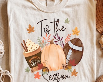 Tis the Season Coffee Pumpkin Football PNG, Autumn Digital Download, Fall Harvest Clipart