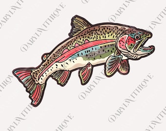 Rainbow Trout png, Retro Fish png, Trout Gift For Fish Lover, Trout Graphic png, Fishing png, Retro Trout png