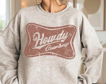 Howdy Cowboy Western PNG, Retro Distressed Digital Download
