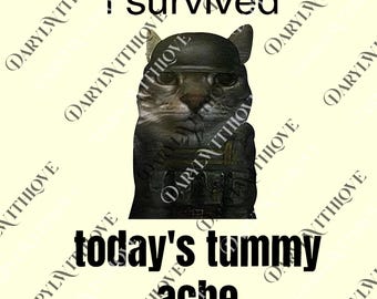 Cat Meme I Survived Today's Tummy Ache Funny png, Tummy Ache png, png for Best Friend, Digital File