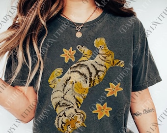 Fauler Tiger png, 90er Jahre Tier Geschenk für Tiger-Liebhaber Wildkatze Digitaler Download retro Dschungel Safari Tiger Grafik png