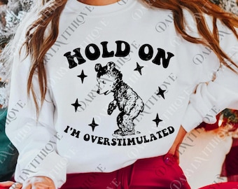 Hold On I'm Overstimulated png, Retro Meme png, Funny Mental Health png, Relaxed Digital, Gift for Her & Him