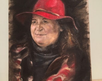 Portrait with Red Hat oil on canvas board 11x14 original