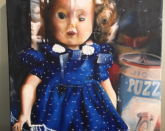 Number 6 in The Antique Store Series Doll oil on canvas 12x12