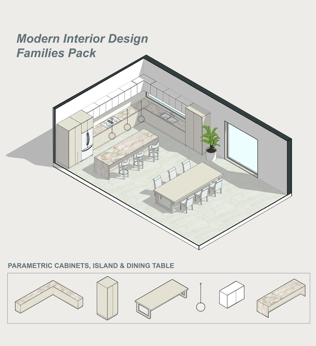 Modern Interior Design Families Pack | Parametric Cabinets, Island ...