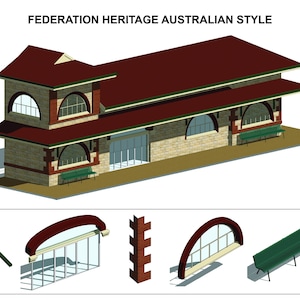 Parametric Arched Window Revit Family | Federation Heritage Australian Style | Window + Quoin Detail + Door + Bench