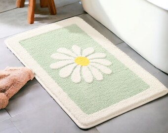 Tapis de bain marguerite pour salle de bain, Tapis de bain minimaliste, Tapis de bain antidérapant, Tapis de bain absorbant, Accessoires de salle de bain