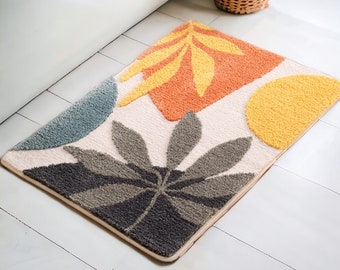 Flower Bath Mat for Bathroom, Minimal Bath Mat, Anti Slip Bath Mat, Absorbent Bath Mat, Bathroom Accessories