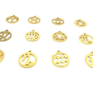Brass Dainty Circle Zodiac Charms - All 12 Signs (M757-A)