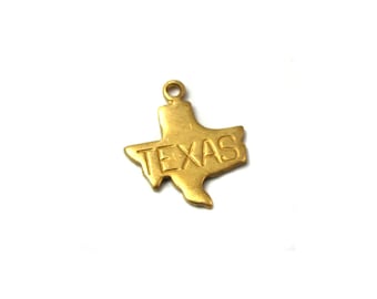 Engraved - Tiny Raw Brass Texas State Charms (6X) (A442-A)