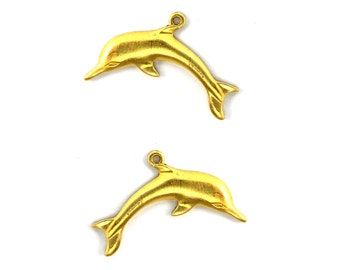 Brass Dolphin Charms - Left & Right Facing (4X) (M548)