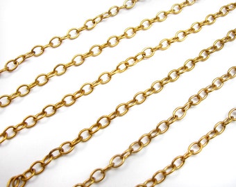 Vintage Orange Brass Brass Cable Chain (8 Feet) (C667)