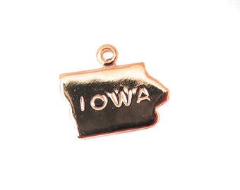 Engraved Tiny ROSE Gold Plated on Raw Brass Iowa State Charms (2X) (A414-D)