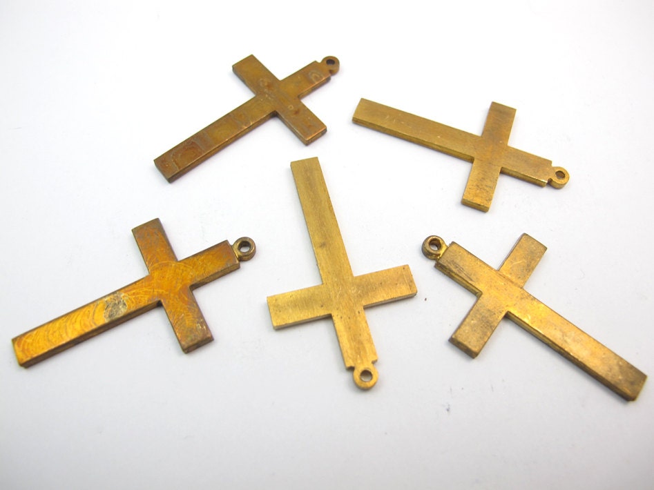 Tarnished Engraving Red Brass Cross Charms