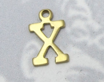 Raw Brass Letter X Charms (10X) (A523)