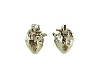 Medium 3D Anatomical Human Heart Pendant - Rhodium Plate (2x) (K639-B)