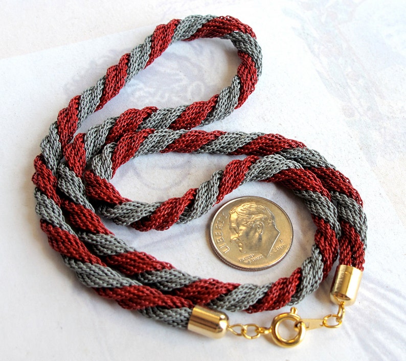 Vintage Red & Gray Enamel Twisted Mesh Snake Chain Necklace Etsy