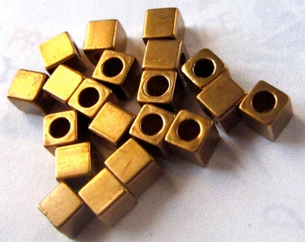 Vintage Brass Tiny Cube Beads (30X) (V440-A)