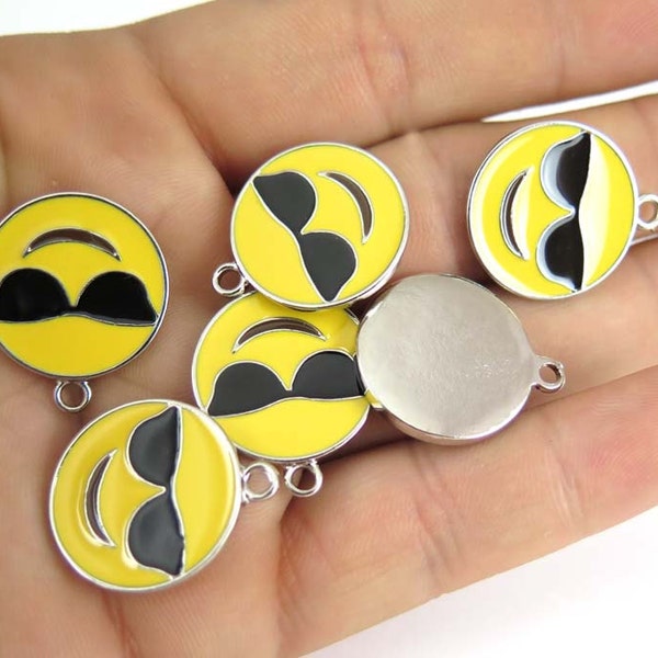 Rhodium Plated Smiley Face with Sunglasses Charms (2x) (K302-B)
