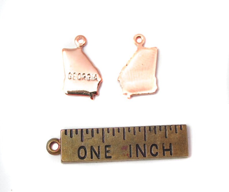 Engraved Tiny ROSE Gold Plated on Raw Brass Georgia State Charms 2X A409-D image 3