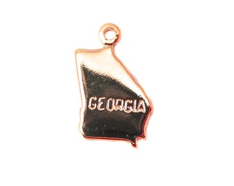 Engraved Tiny ROSE Gold Plated on Raw Brass Georgia State Charms (2X) (A409-D)